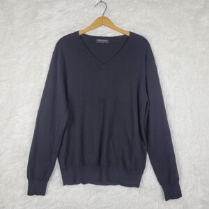 Kallspin Mens M Black Cashmere Wool Blend V Neck Sweater Casual